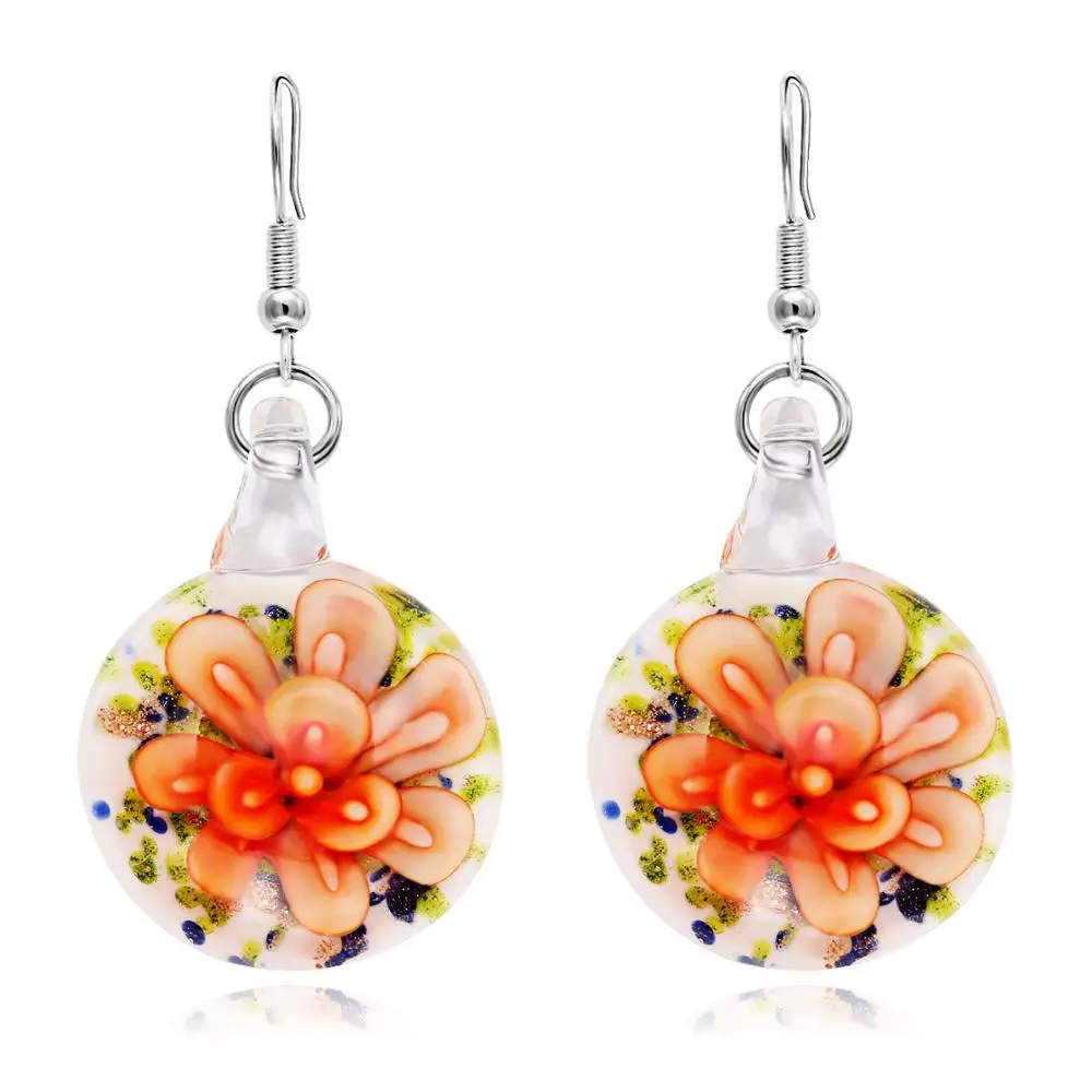 New style Millefiori Inspiration Lampwork Flower Italy Murano Glass Flat Ball Earrings Craft Jewelry Wholesale BHQ030