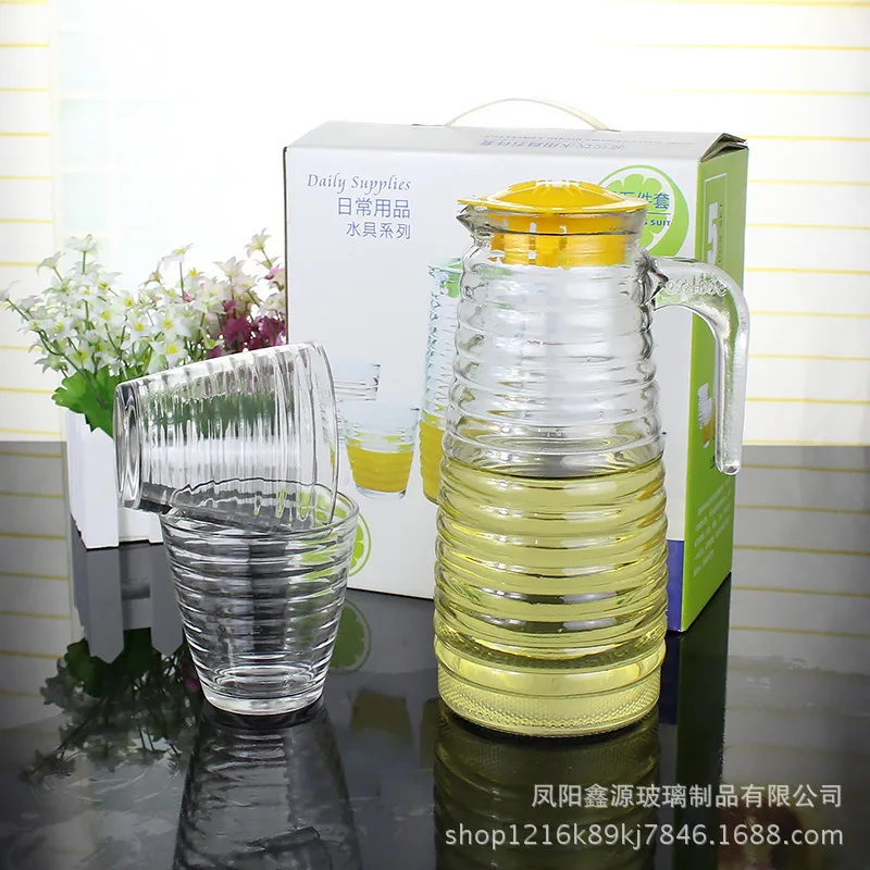 High Quality Gold European middle east Hot 7 pcs 7pcs set 1500ml ribbed Coffee and Tea glass golden water jug with beak box