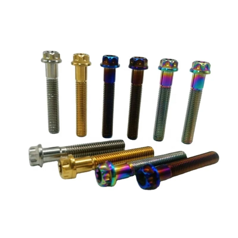 M6 bolt Titanium  Motorcycle hexagonal head double drive blue titanium flange bolts