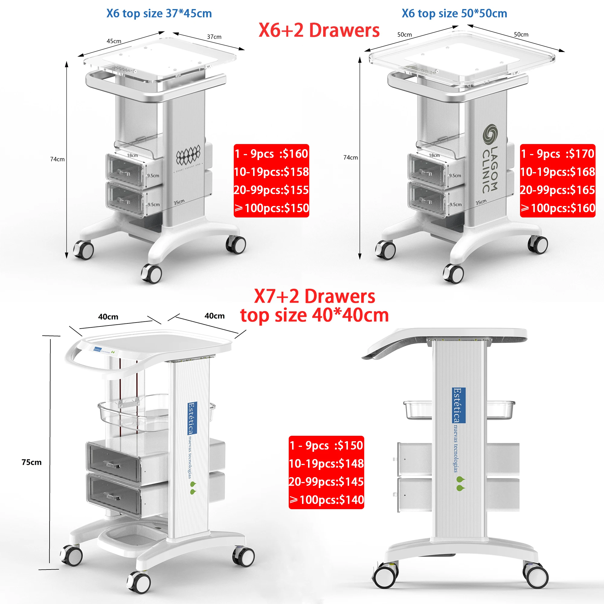 Factory Price Spa Facial Laser Machine Trolley Cart Beauty Esthetician trolly Skin care Machine Analyzer Trolley Stand Hand Cart