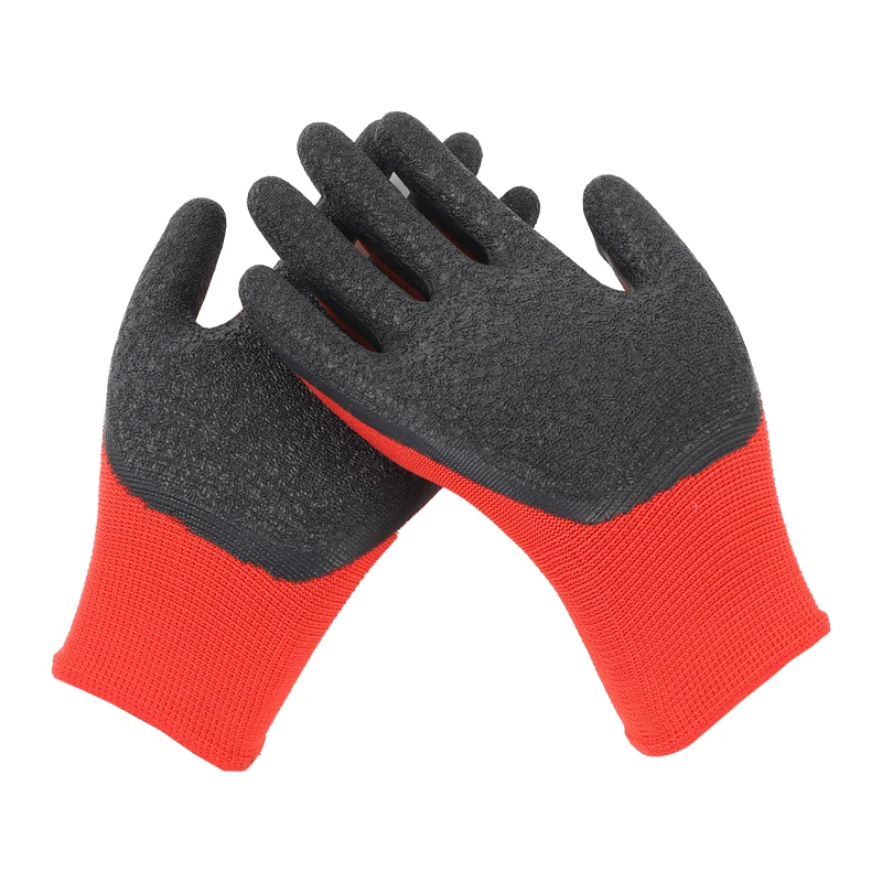 China Importer Quality Work Cotton Crinkled Latex Knitted Gloves