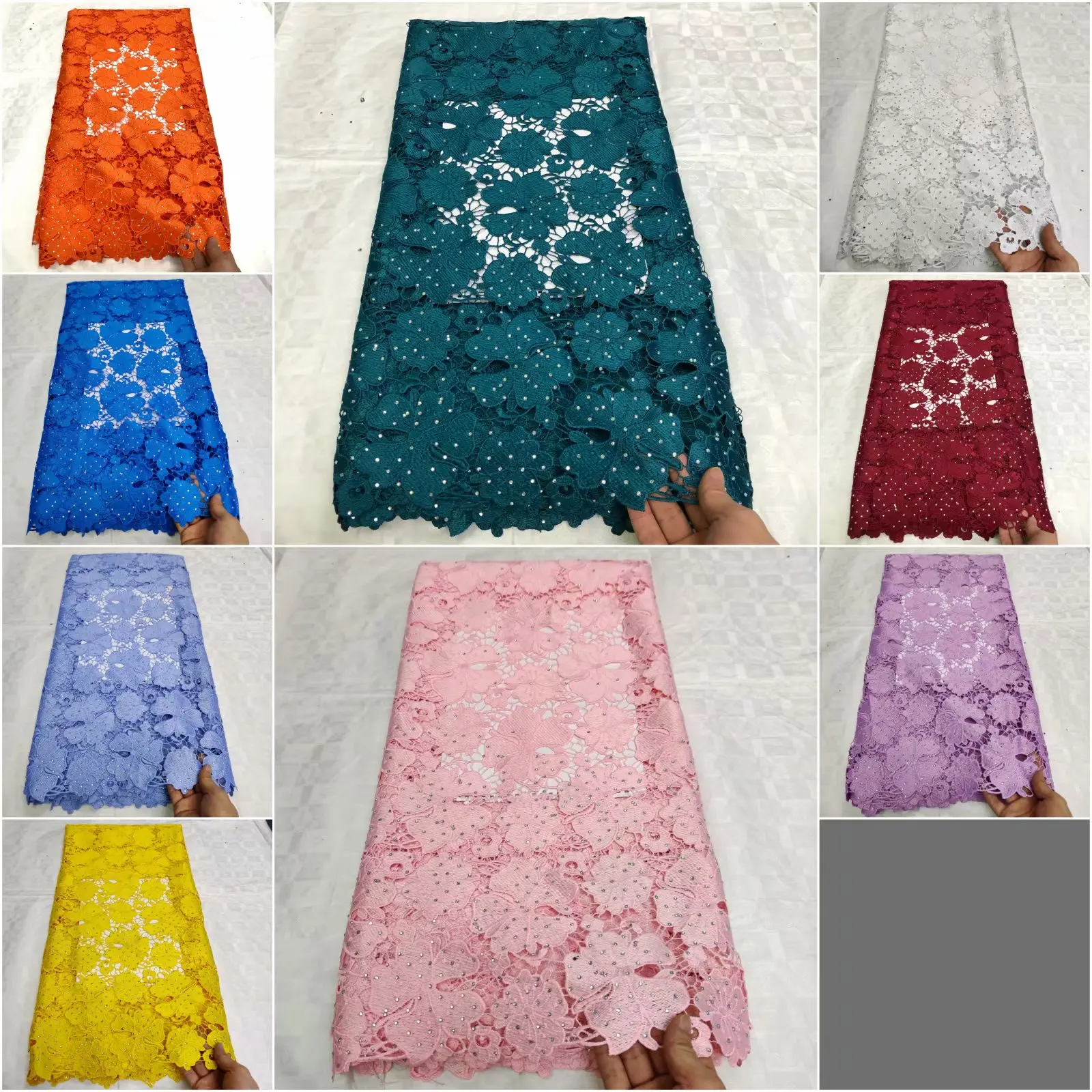 Beautifical african cord lace guipure green cord lace fabric with stones guipure lace embroidery ML6G04