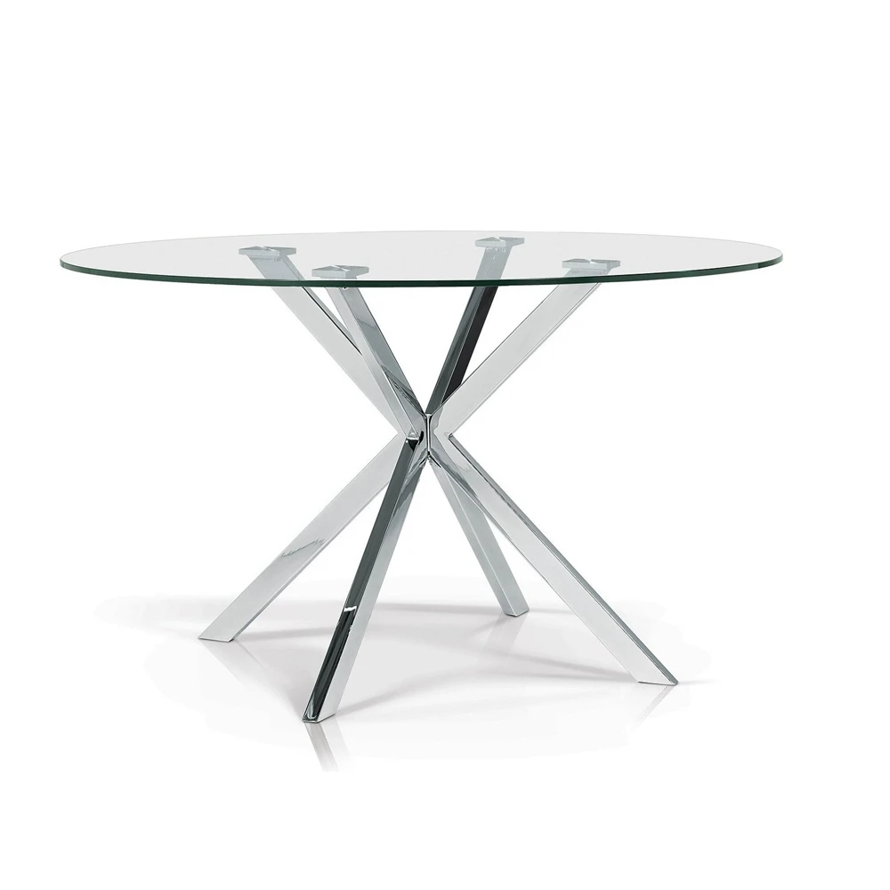 Cheap Glass Dining Room Set Metal Leg Tempered Glass Dining Table
