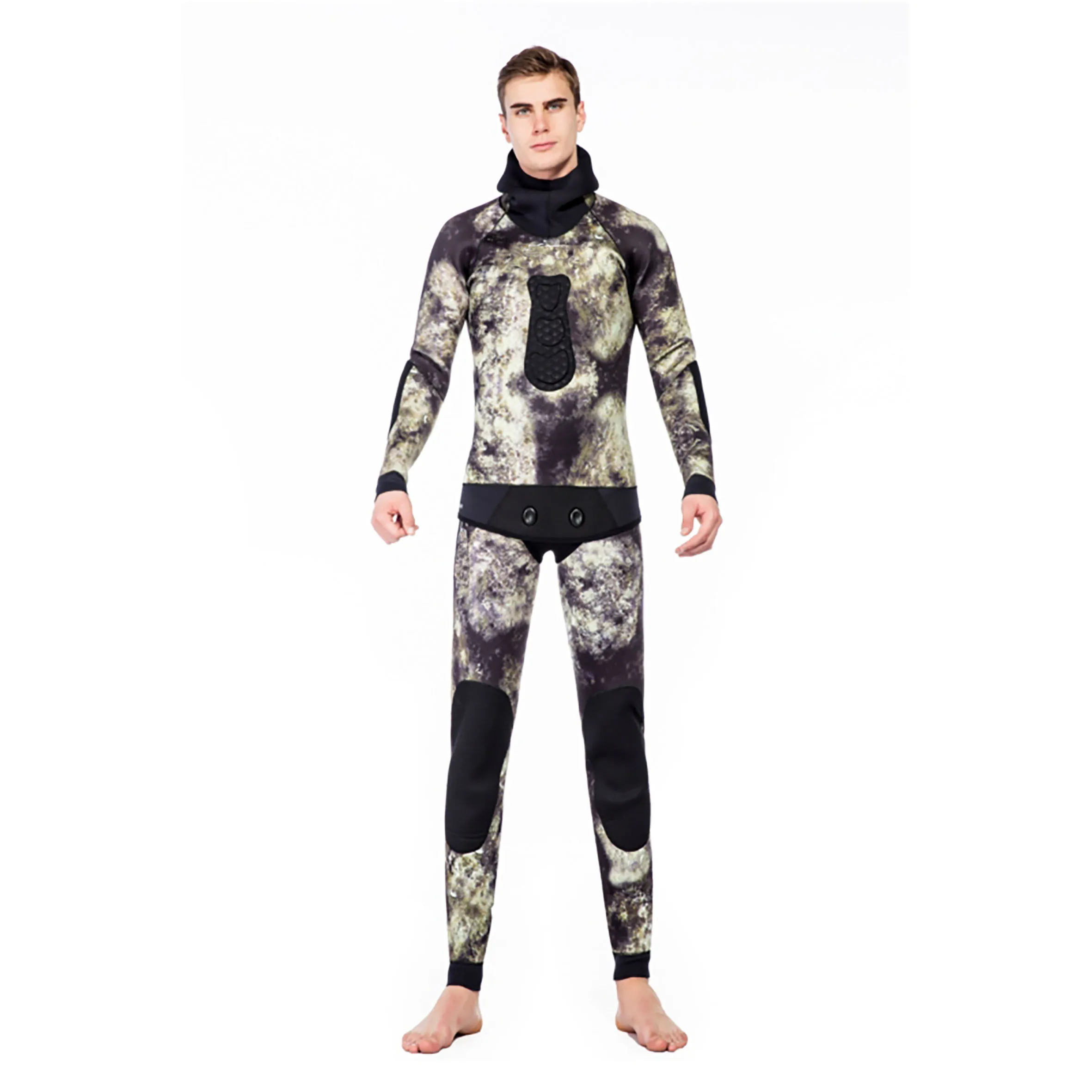 3.5Mm Customizable White Water Camouflage Two Piece Style Diving Suit Neoprene Spearfishing Wetsuit For Men