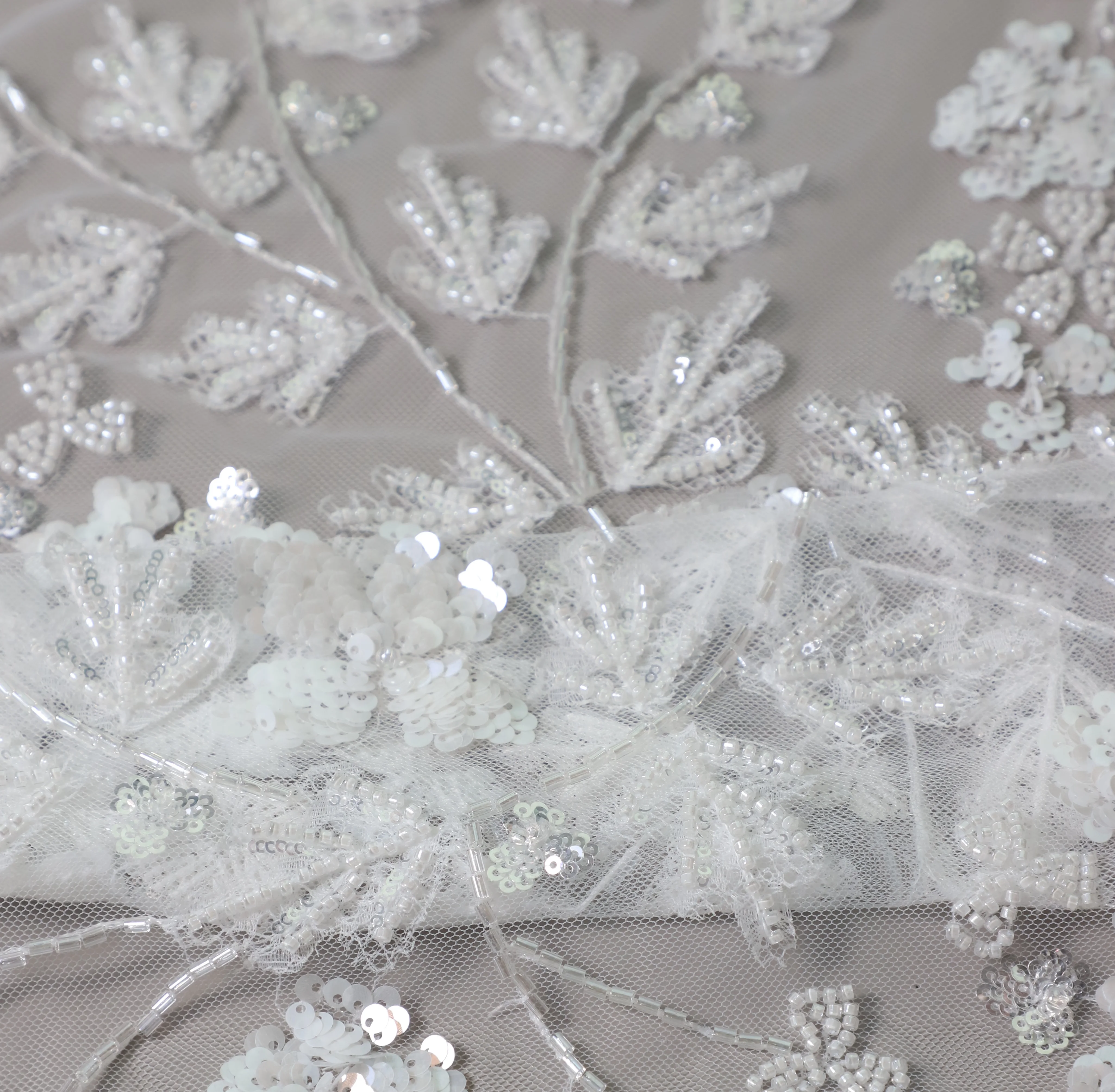 ZX363 Luxurious Heavy Couture White Beaded Bridal Lace Fabric, For 2025 new collection fashion tailor garment accessories