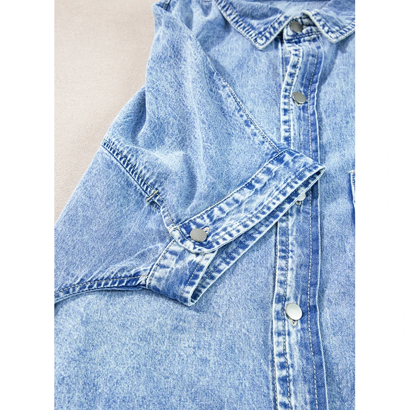 Dear-Lover Wholesale Summer High Quality Women Jeans Dress Loose Cotton Medium Wash Short Sleeve Shirt Denim Dresses