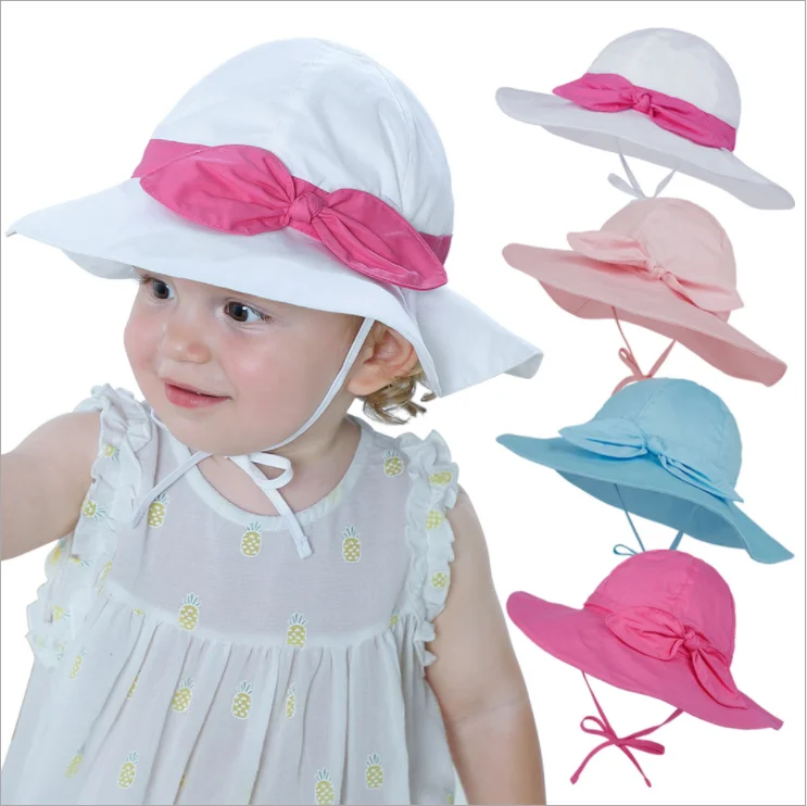 Summer Cotton Baby Kids Bucket Hat Tie-dye Custom Printing Children Toddler Wide Brim Sunhats with bow Cute Baby Hat