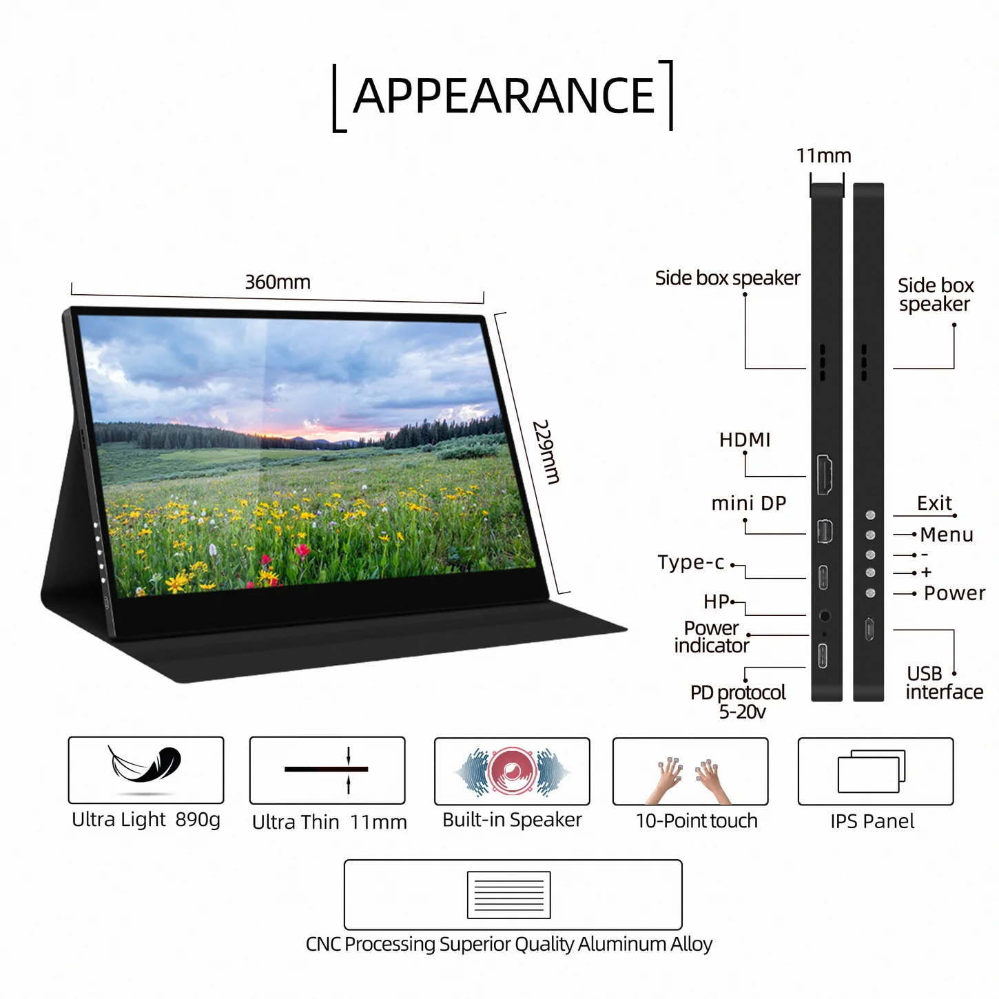 15.6 inch FHD 1080P IPS Screen Gaming Lcd Monitors Type-C Port Portable Monitor