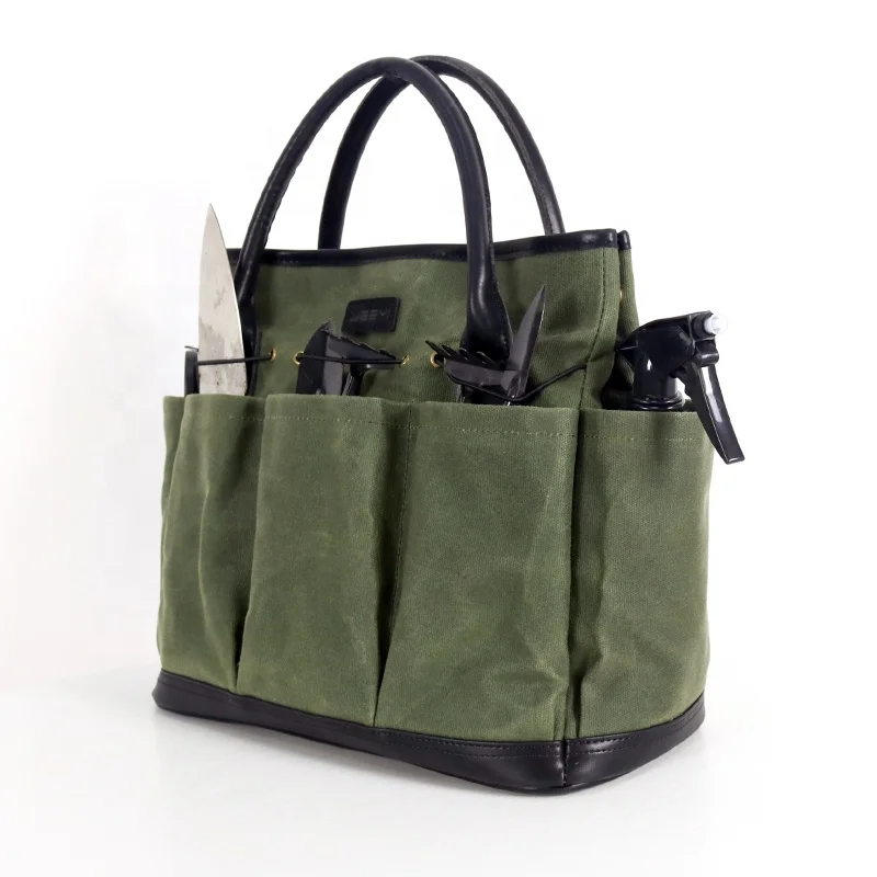 Пользовательская портативная Водонепроницаемая Вощеная холщовая садовая Сумка-тоут для хранения инструментов