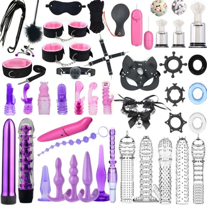 BDSM Restraints Kit 47 Pcs Bondage Eye Mask Blindfolds Soft Wrist Ankle Handcuff Sex Bondage SM Kit BDSM Products set