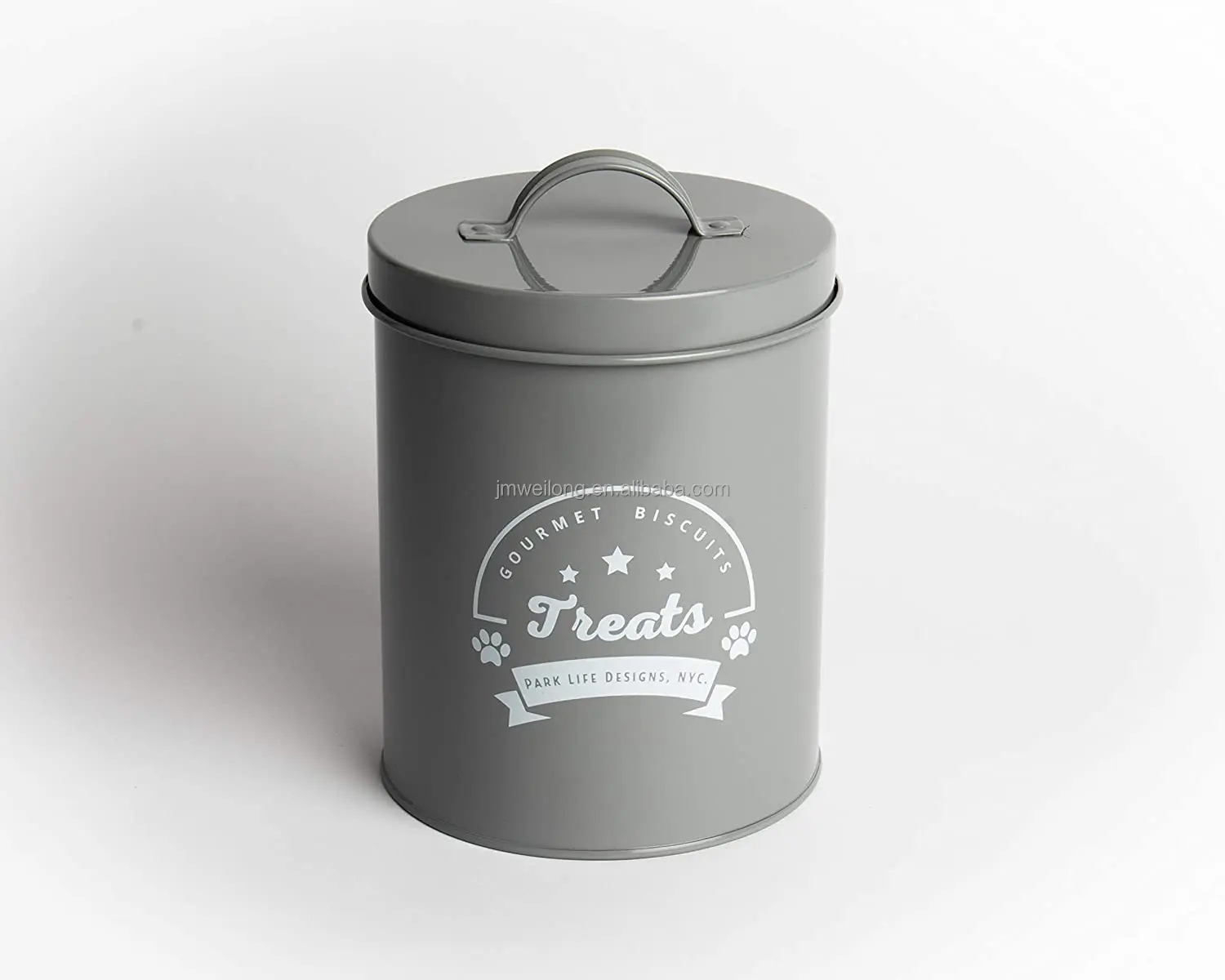 Home Metal Dog Food Storage Canister Vintage Design Pet Food Cat Treats Storage Container Tin Jar