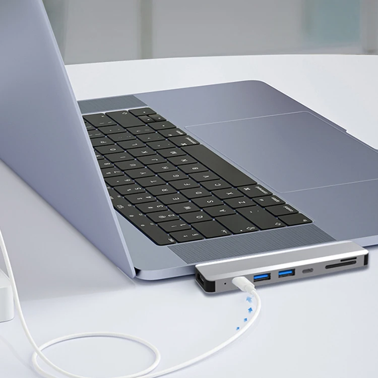 Двойной разъем USB Type C концентратор док-станция для SD устройство считывания с tf-карт 4K видео многопортовый Адаптер 7 в 1 Mac book pro