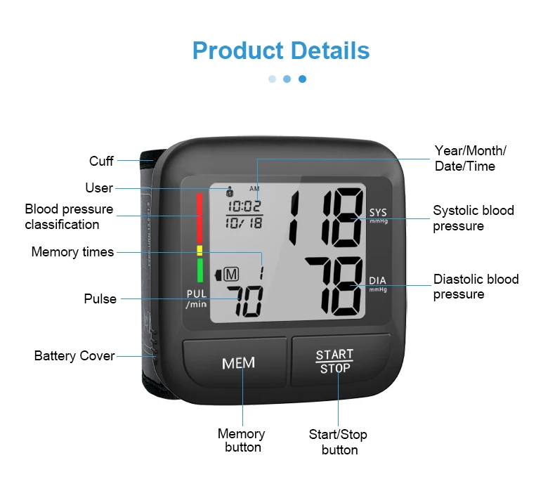 Factory Price OEM Electronic Bp Machine Digital Automatic Sphygmomanometer Smart Bp Monitor Wrist Blood Pressure Monitor