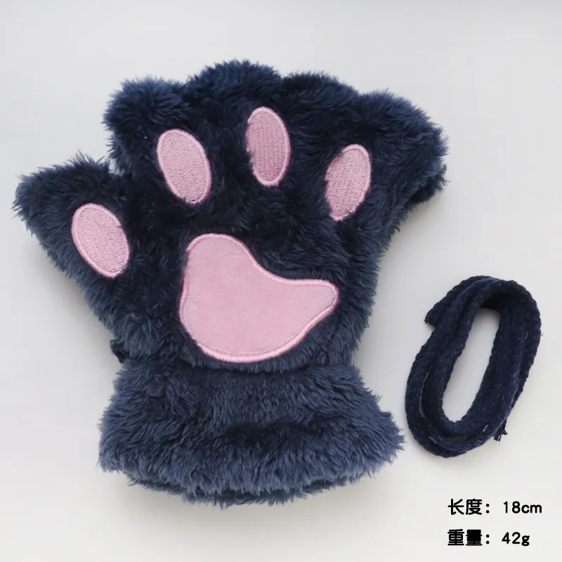QY New Style Cute Cat Paw Claw Womens Winter Warm Fingerless Plush Gloves For Girls Ladies Performance Props Red Cat Paw Gloves