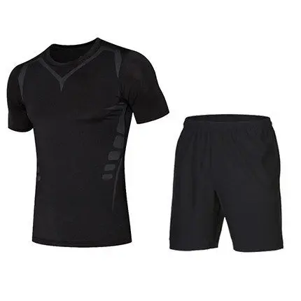 Customized LOGO men summer running wear sew two piece slim fit jogging wholesale fitness compression tights sweat suits