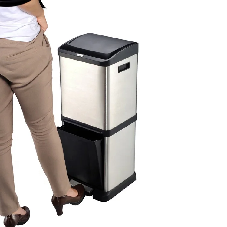 Household Indoor Double Layer Garbage Sorting Trash Can,stainless Steel Kitchen Garbage Bin With Lid