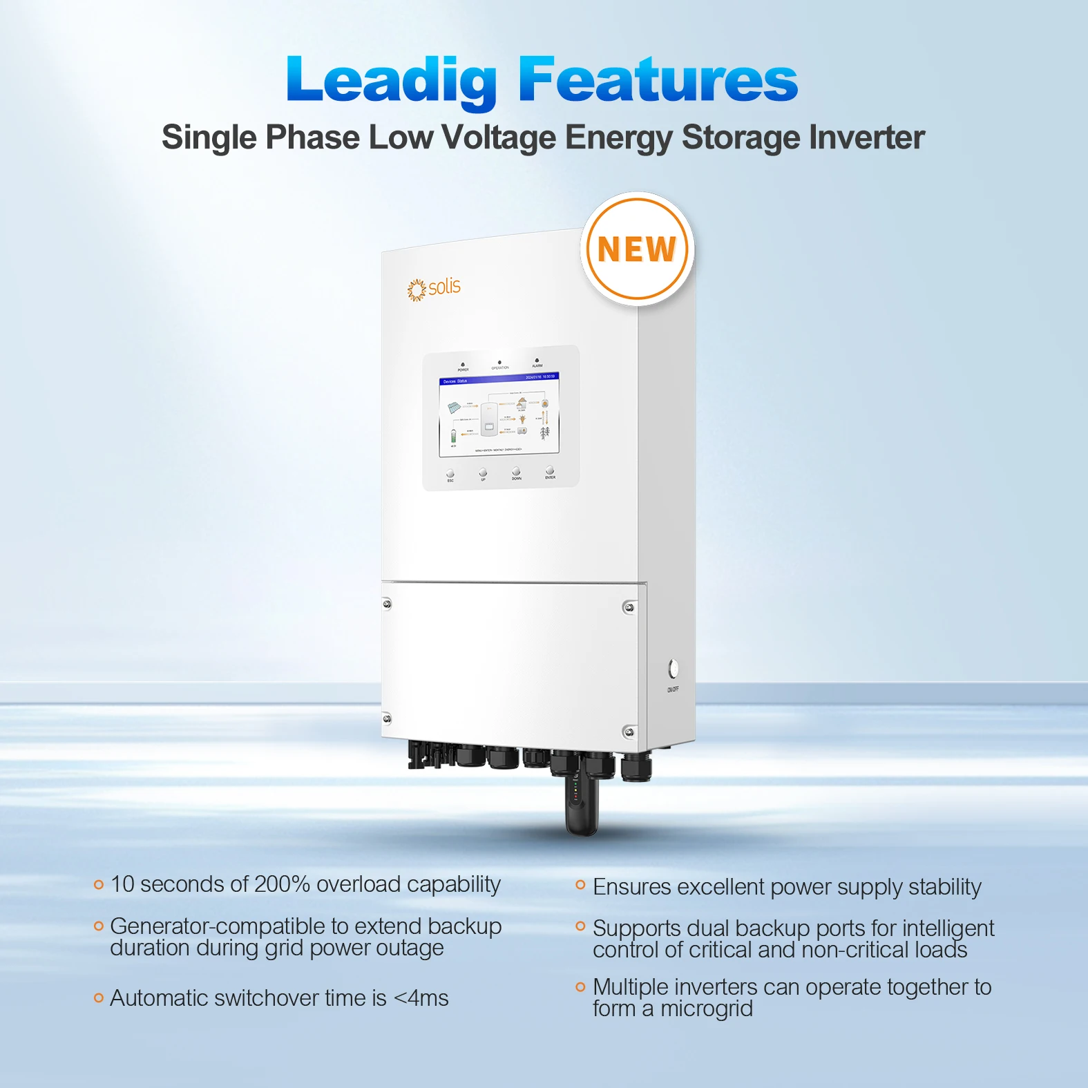 Solis S6-Eh1P8K-L-Plus 8Kw Hybrid Inverter Low Voltage 48V 230Vac 5Kva 6Kva 8Kva Single Phase Solar Energy Inverter