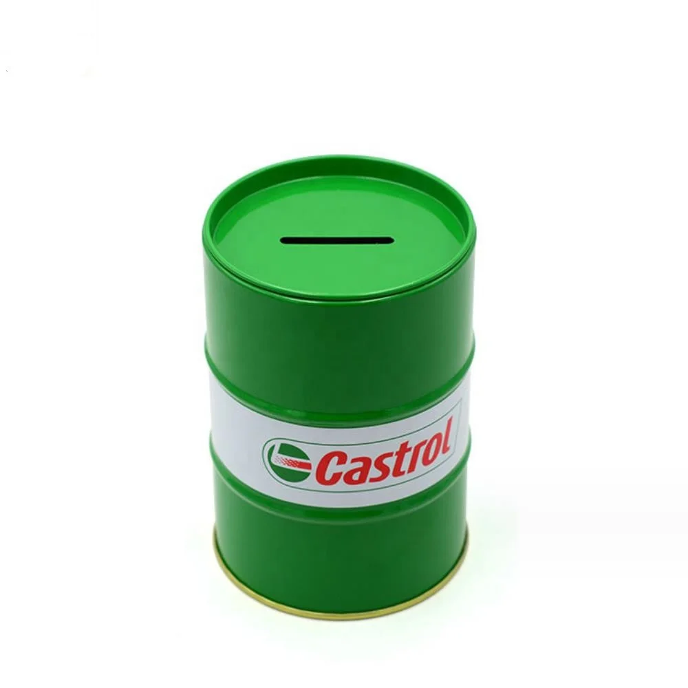Round shape custom logo metal money boxes tin can coin saving bank tin piggy bank