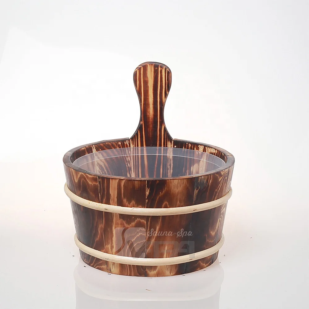 Direct Manufacturer Hot Sale Carbonizing wood  5L Sauna Wooden bucket set for steam room
