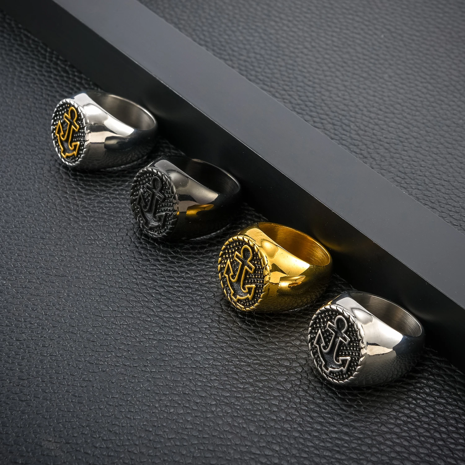 Punk Design Silver Anchor Jewelry stainless steel chunky ring men rings For Party Gift