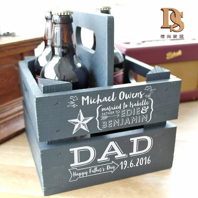 Деревянный винный ящик в деревенском стиле, 4 бутылки, синяя картина, персонализированный мужской подарок на день рождения, деревянный держатель для пива