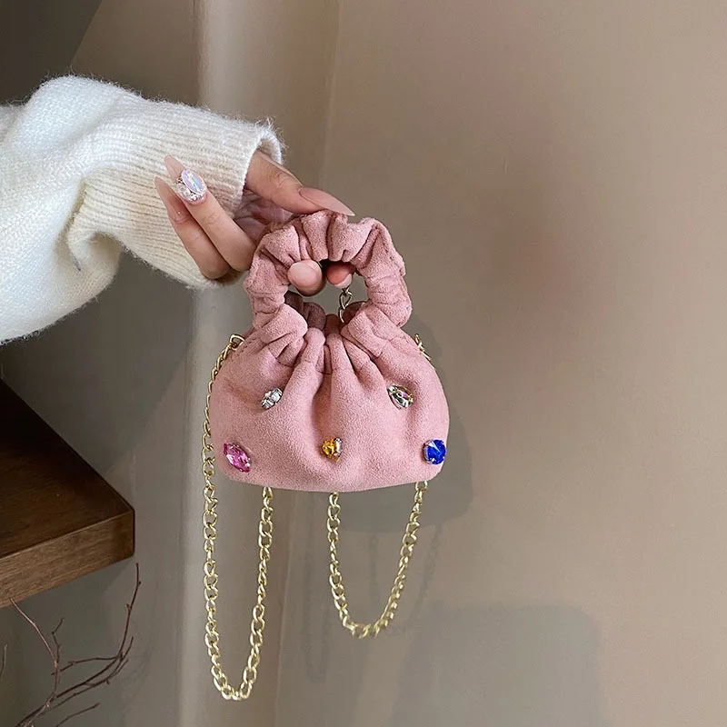 Autumn and Winter New Niche Korean Style Clouds Leather Velvet Colored Diamond Mini Children Crossbody Crossbody Lipstick Small