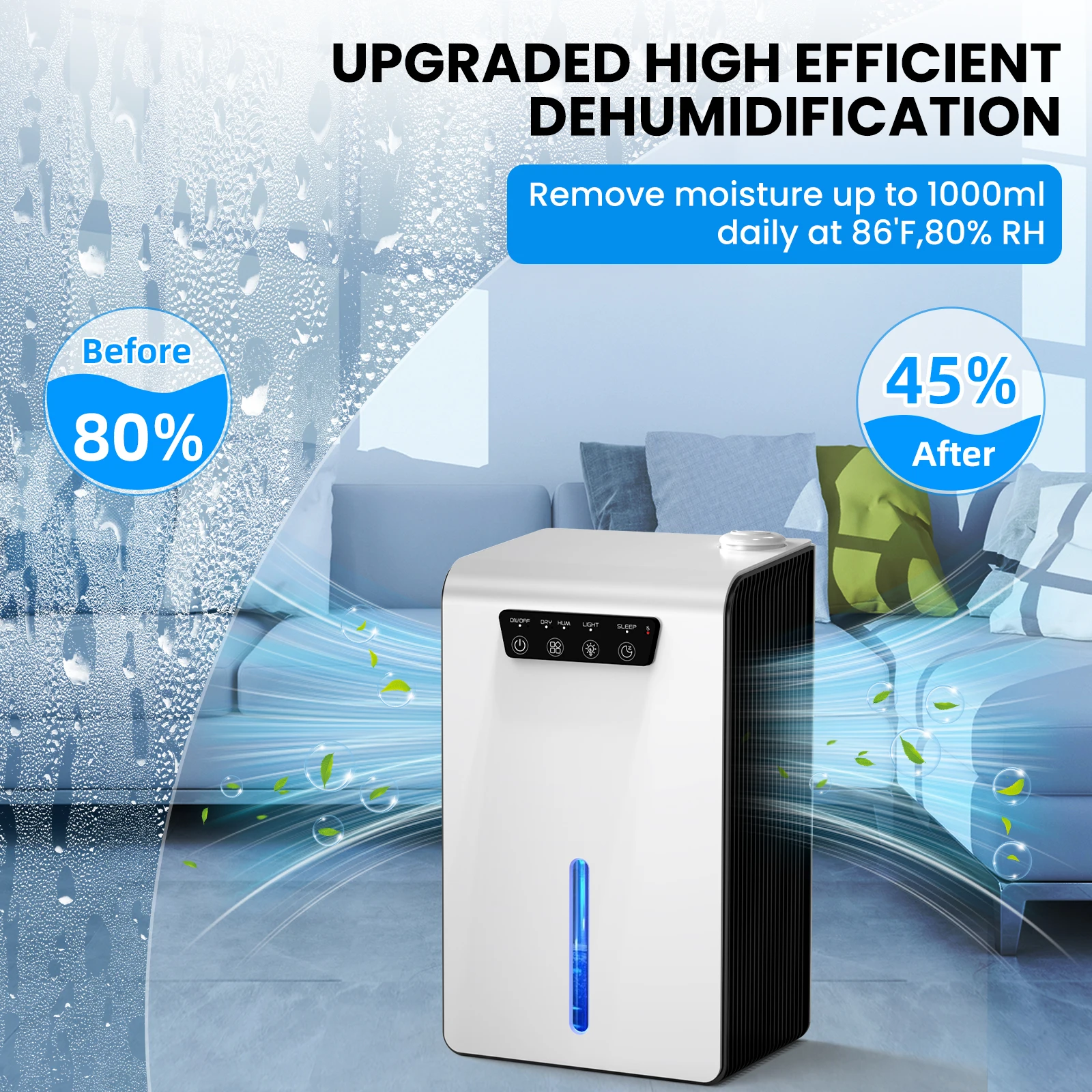 New Upgrade Multi-function Dehumidifier For Home Help With Drying Clothes With Drainage Hose,Auto Defrost, LED Light