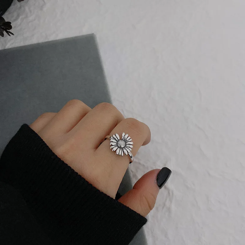 925 sterling silver Daisy ring vintage fashion Korean instagram red Sun flower opening ring index finger ring