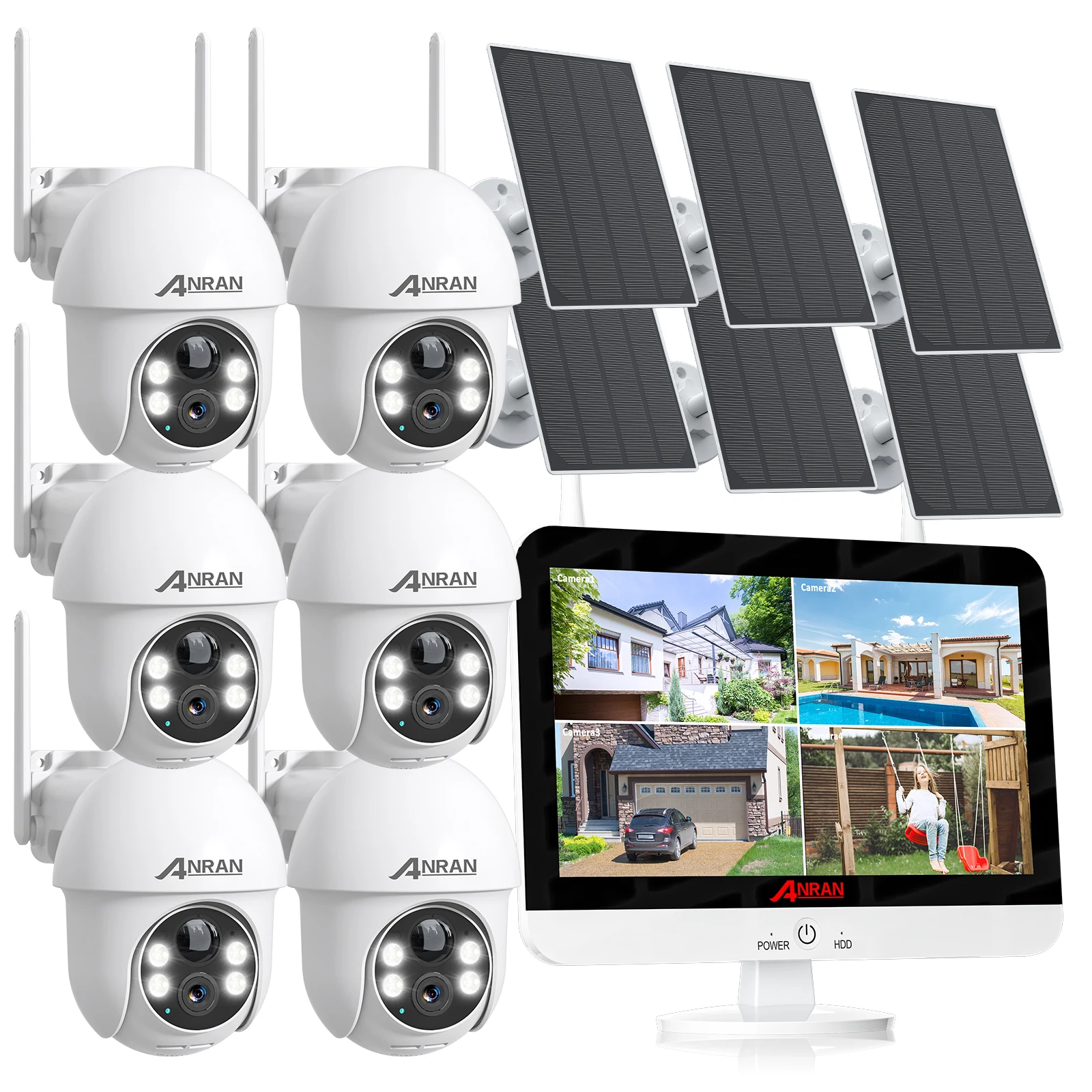 ANRAN 4MP Outdoor 8CH 12.5inch Wireless NVR Set Battery Solar Powered Wifi Home Security Camera System