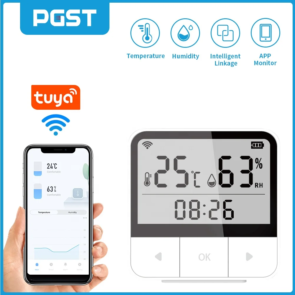 PGST Original factory Standalone Thermometer Hygrometer Wifi Alexa Voice Control Temperature Humidity Sensor for Tuya smart home
