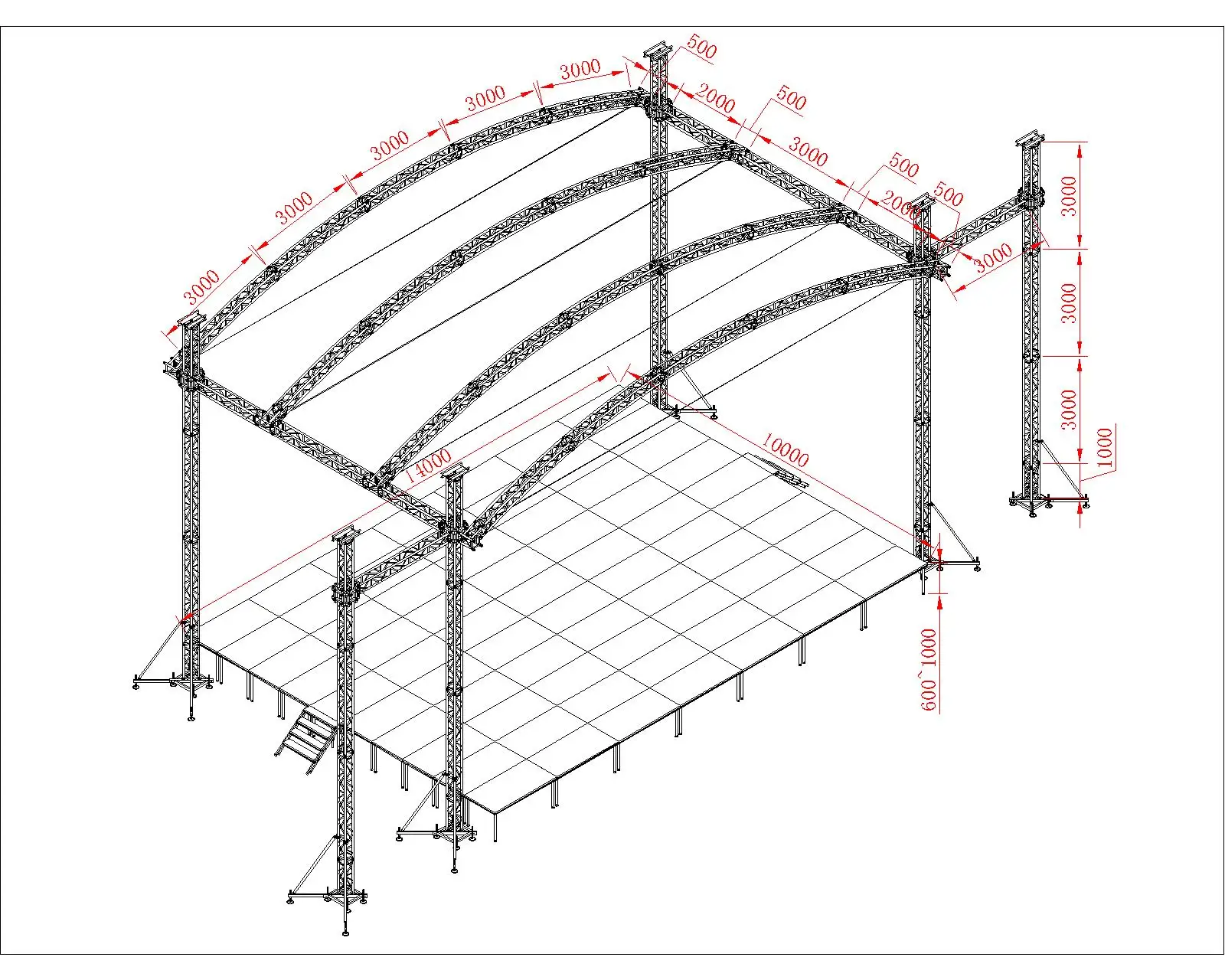Complete stage system concert mobil stage arc decoration lighting curved roof truss lift arch truss system