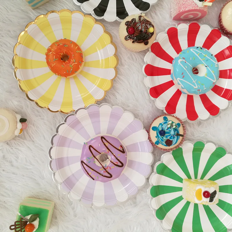 
Birthday party plates disposable paper Dish Sets Christmas wedding bridal Eco Friendly Colorful Disposable 50sets birthday dish 