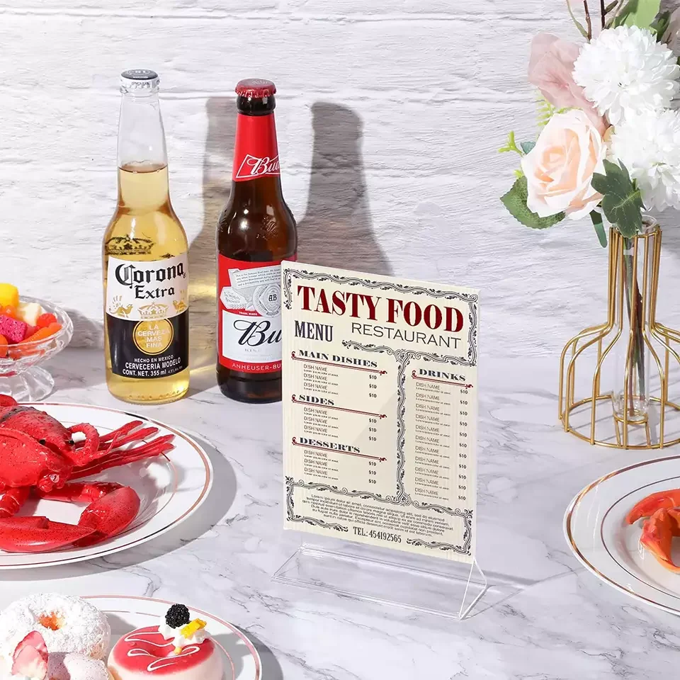 Vertical Transparent Tent Menu Table Card Two Sided Acrylic Menu Stand