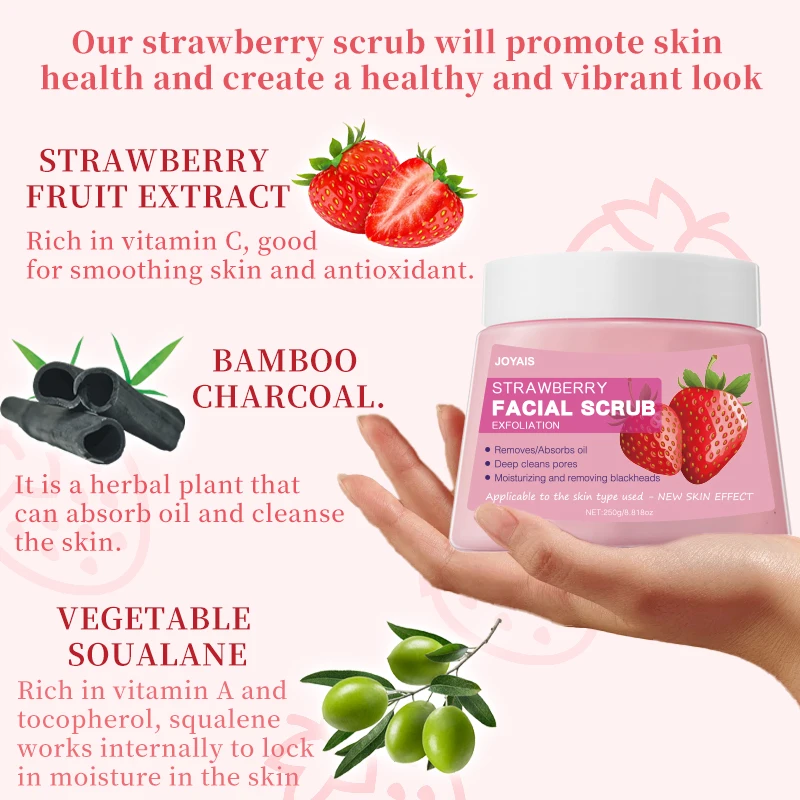 Custom Private Strawberry Facial Scrub Deep Cleaning Whitening Exfoliating Sea Salt Mud Bath Shower Scrub Moisturized Skin