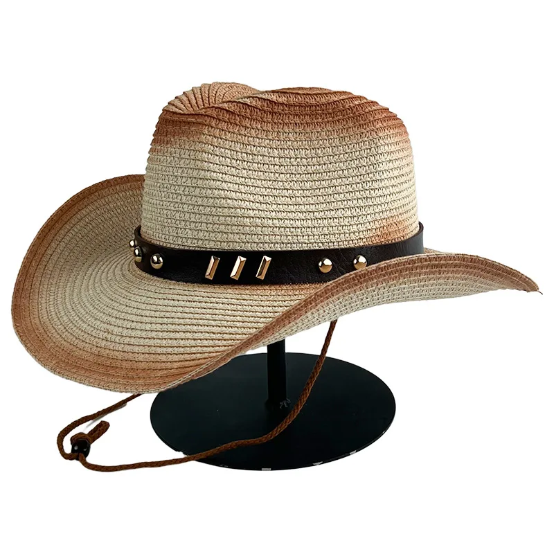 Cowboy Straw Hats Beach Sun Hats Floppy Sunhat with Brim Summer Hats Bag Plain Custom Striped Customized Logo