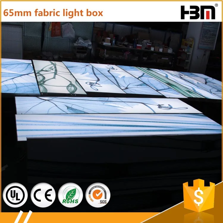 Wall mounted super thin pvc backlit textile lightbox, aluminum extrusion frameless fabric light box frame