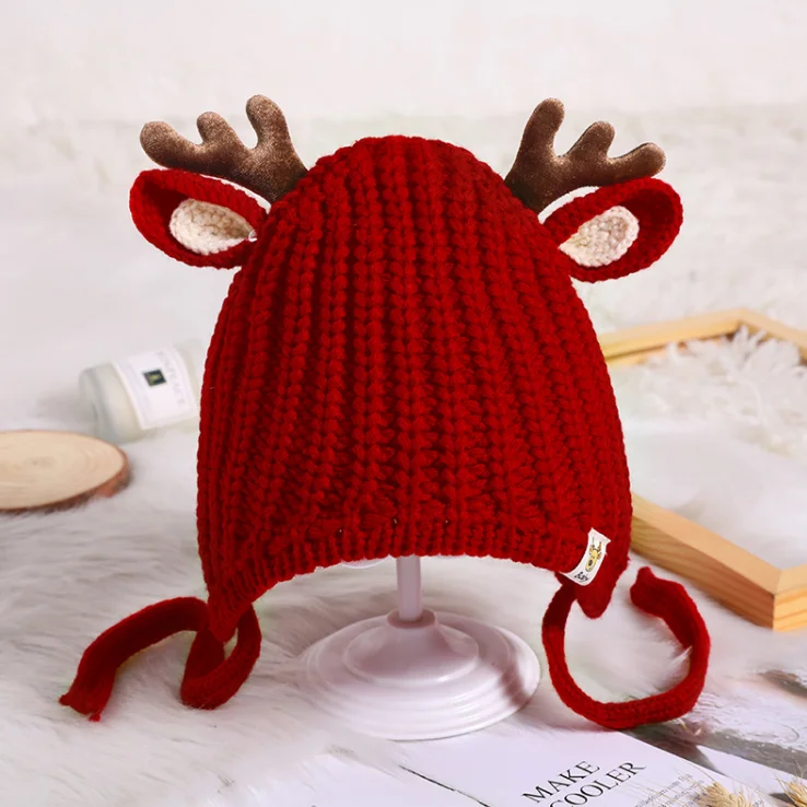2023 hot sales cute knit new baby deer hat crochet the Christmas deer hat