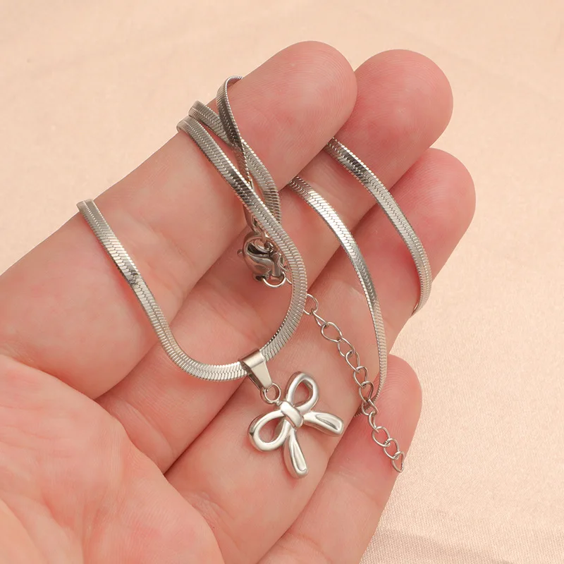 Wholesale titanium steel twist square tube small water drop bow high polish mirror effect jewelry pendant DIY jewelry making