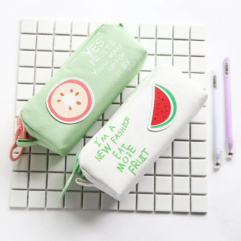 Fruit Pencil Case Cute Korean School Pencil Case for Boys Girls Large Big Zipper Pen Bag Box Stationery Pouch