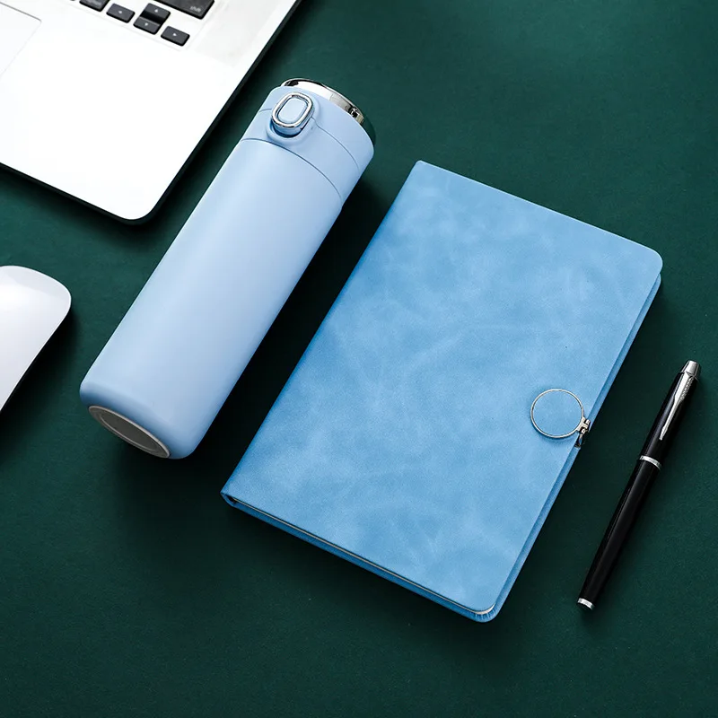 Wholesale Custom Logo Journal Round button Pu Leather Notebook Business card holder Insulated Water Bottle Stationery Set