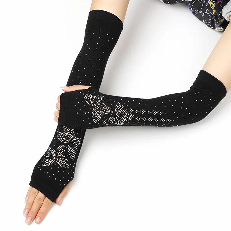 Women Custom Crystal Gloves Long Arm Sleeves Protection Half Finger