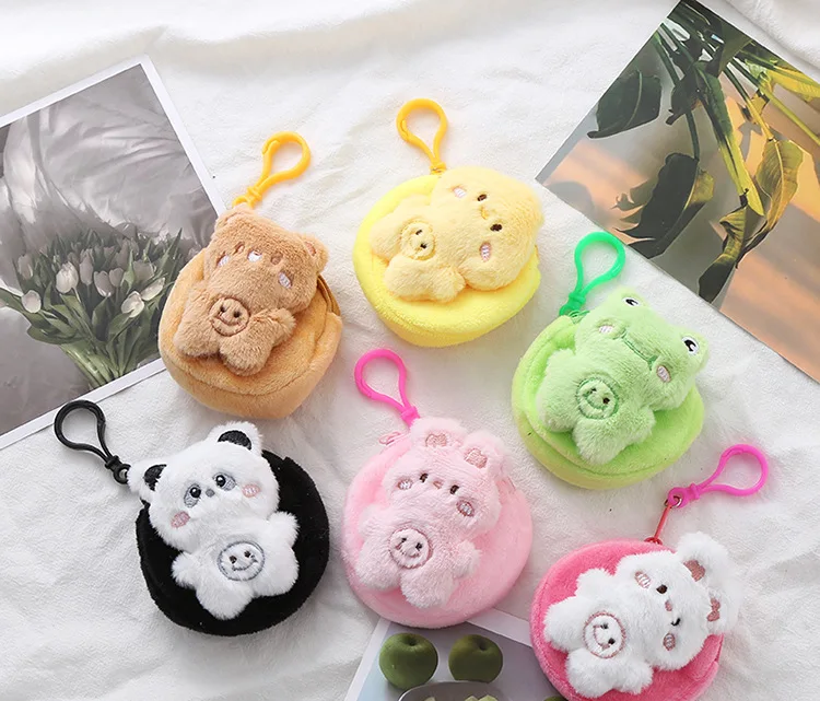 Creative Animal Bear Rabbit Panda Plush Coin Purse Keychain Cartoon Pendant Funny Mini Headphones lipstick Headphone Storage Bag