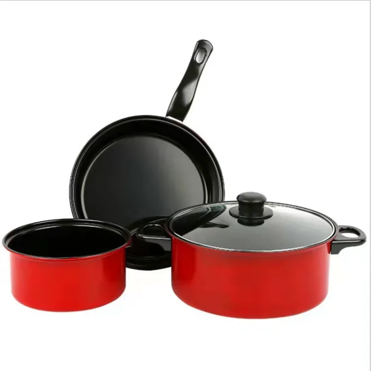 Home Kitchen Metal Iron Utensils Kitchen Cookware Set 3pcs Cookware Sets Pot Set Casserole Deep Fry Pan Soup Frying Pans