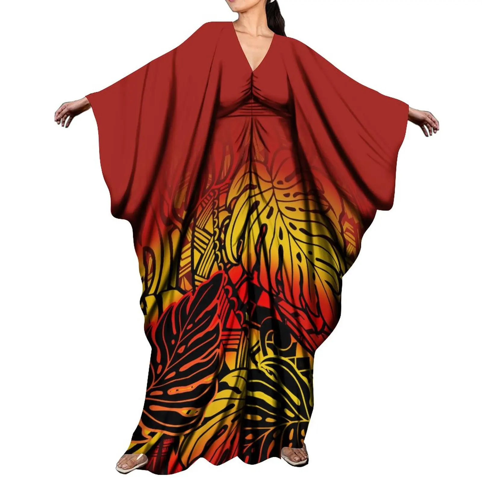 Wholesale Custom Polynesian Dress Plus Size Women Ponchos Butterfly Dresses Ladies Ethnic Loose Batwing Sleeve Kaftan Maxi Dress