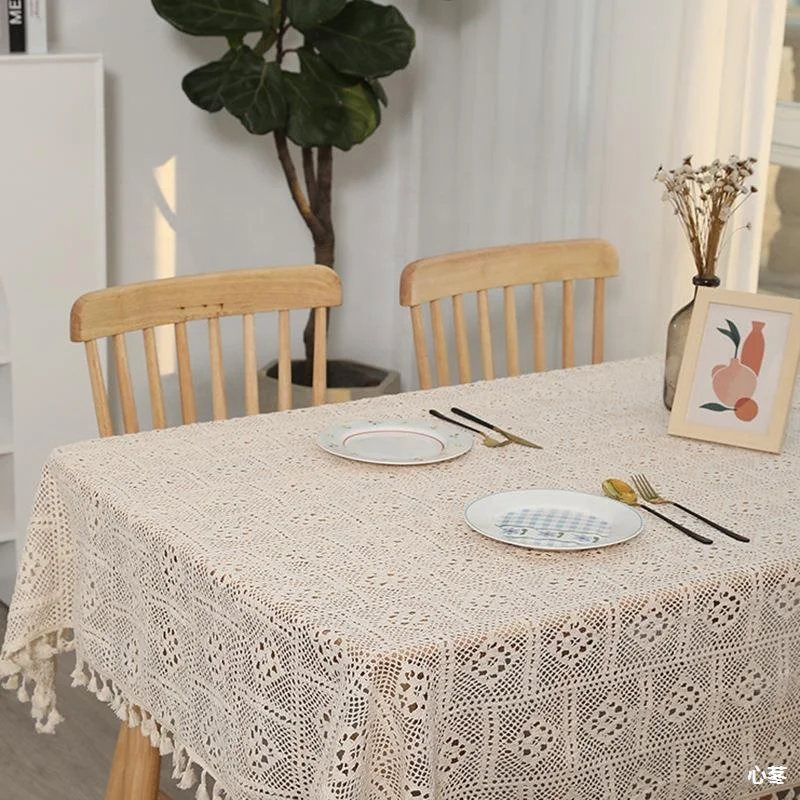 Retro Hollow Tablecloth Cotton Tassel Table Cloth Garden Lattice Table Cloth Lace Long square Table Flag Placemat