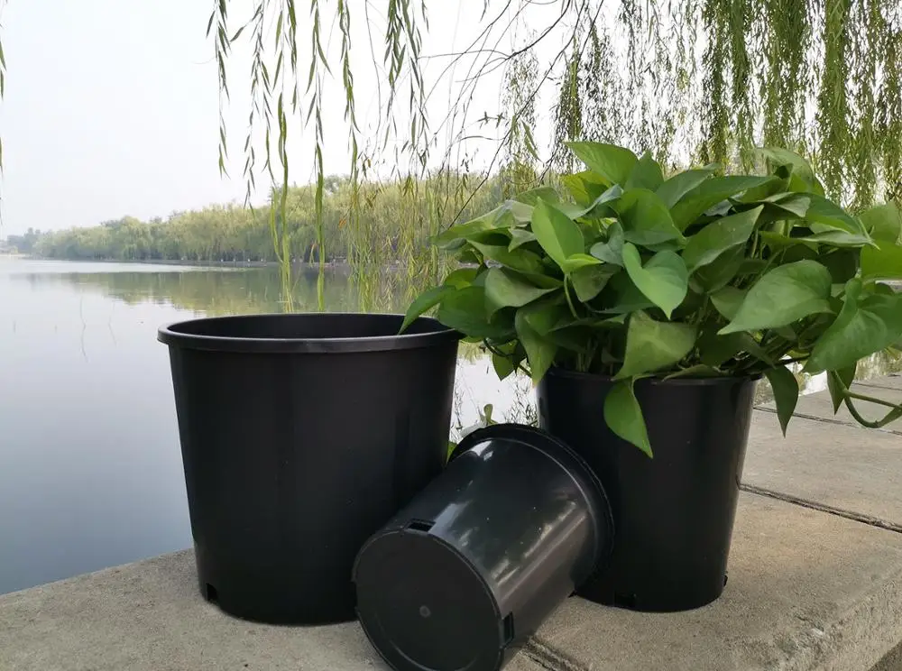 Plastic 1 2 3 5 6 7 10 15Gallon Plants Nursery Round Pot Durable Seed Starting Black Flower Pots Garden Plant Container