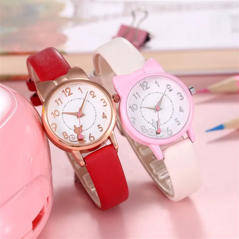 Hot sale brand Aishy cute cartoon kids watch KT cat children watches belt watch for girl birthday gift
