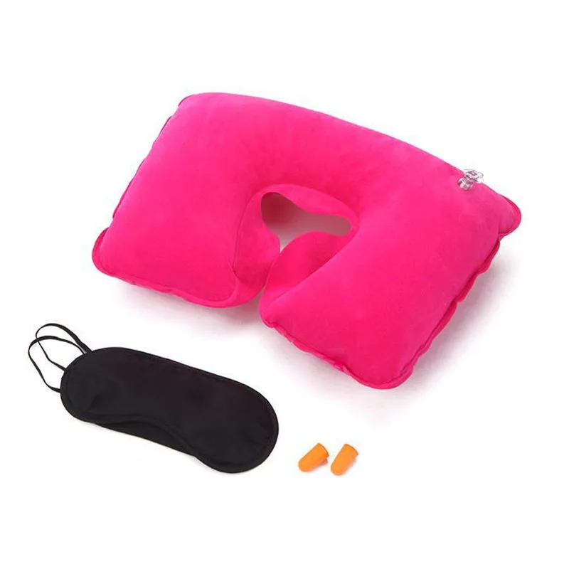 Inflatable U-shaped Neck Pillow Travel Set Travel Accessories Set with Eye Mask and Earplugs
