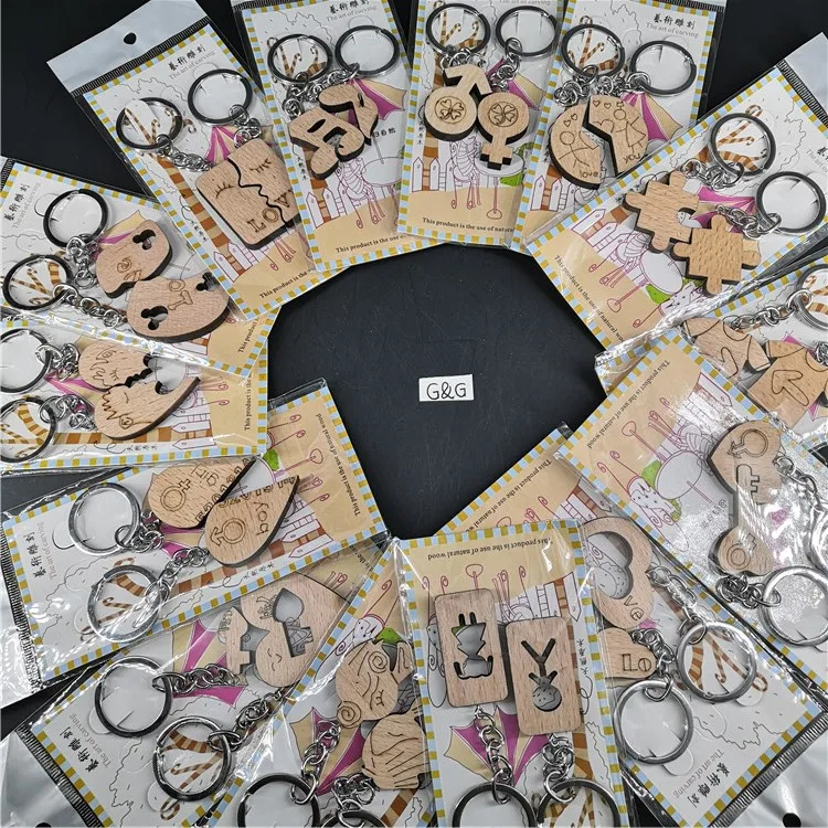 Высокое качество под заказ Деревянный парный брелок для ключей для мальчиков и девочек с надписью Love You