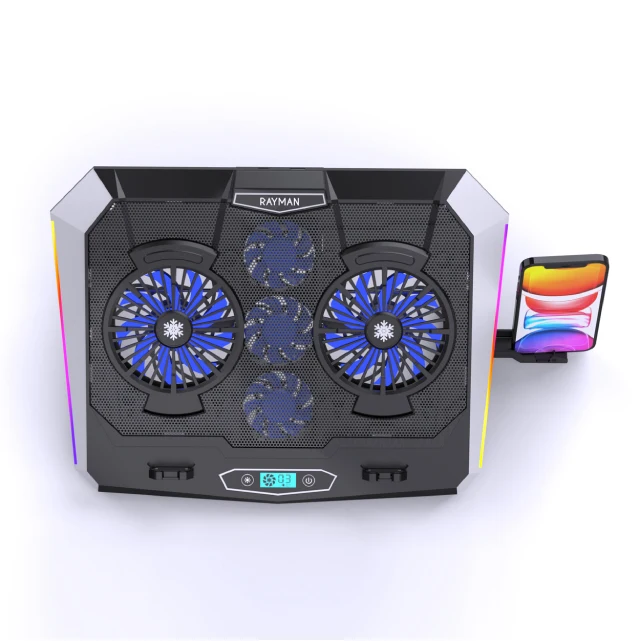 Бесплатный образец, охлаждающая подставка для ноутбука, 5 охлаждающих вентиляторов, Регулируемый складной USB и Type-c порты, светодиодная подсветка